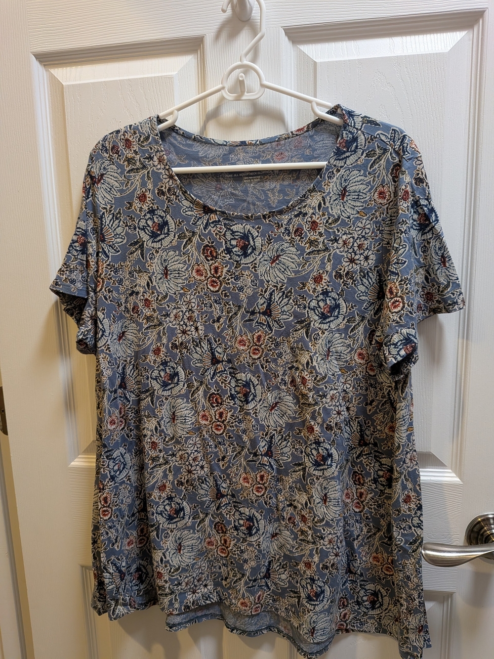 Purejill J. Jill Floral Short-Sleeve Scoop Neck Top - Blue 100% Pima Cotton